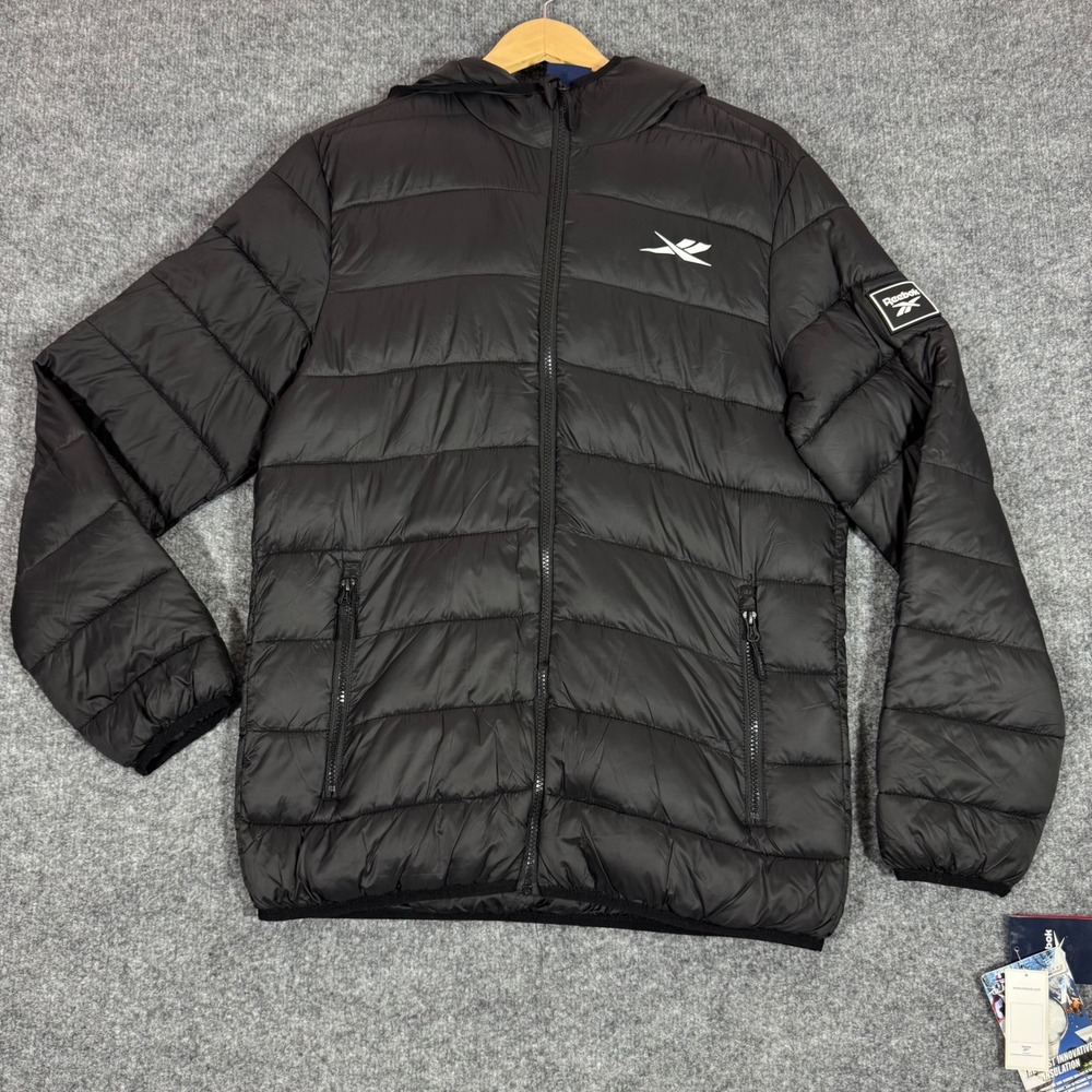 Reebok Puffer Jacket Glacier Shield Hooded Mens Small Black Nylon NWT New